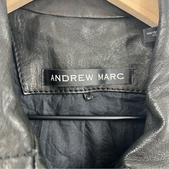 Andrew Marc Black Leather Waist Length Double Breasted Black Jacket Size S - Picture 2 of 6